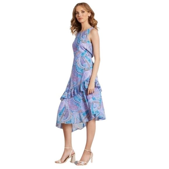 NWT Sam Edelman Summer Paisley Ruffled Midi | Blue Multi Asymmetrical Hem | Sz 4 - Picture 11 of 15
